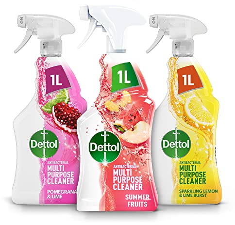 Dettol Antibacterial Multipurpose Cleaner Multipack, Pomegranate & Lime, Summer Fruits, Sparkling Lemon Burst, 1L Each, Pack Of 3, Ideal For Home Hygiene And First Aid Kit Essentials