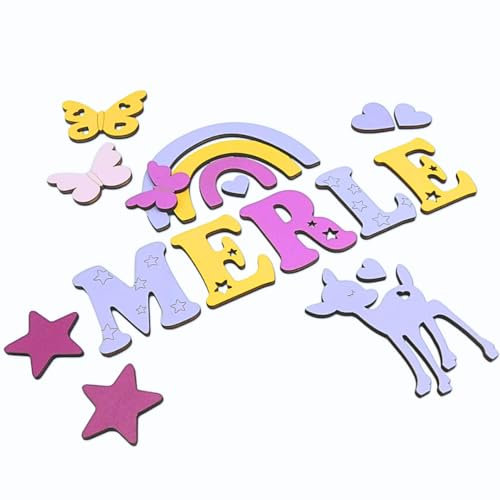 Holzbuchstaben I Türbuchstaben, Holz Buchstaben personalisiert I Kinderzimmer I Deko Kinderzimmertür Dekoration I Geburtsgeschenk Taufgeschenk Taufe Geburt Geschenk Mädchen (Farbmuster MERLE 7cm)