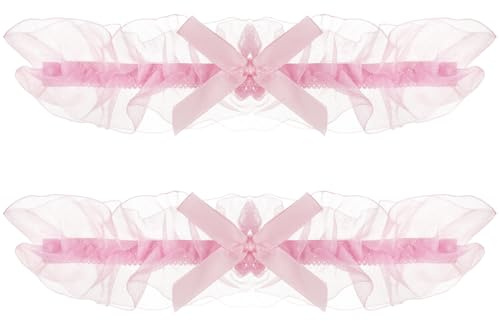 Umiin Jarretières, lot de 2 jarretelles sexy en dentelle pour mariée extensible avec nœud (nœud-rose)