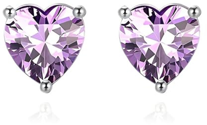 Zolkamery Ohrringe Silber 925 Stecker, 925 Sterling Silber Geburtsstein Ohrstecker für Damen Mädchen, Herz Ohrstecker Ohrringe mit Zirkonia, 6mm Klein Schlafen Knorpel Ohrstecker mit Geschenk Box