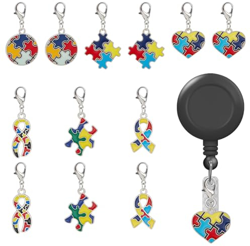 WEBEEDY 12 Stück Abzeichenhalter Für Krankenschwestern Und Lehrer, 6 Farben Puzzle-Ausweishalter-Charms Schmuckherstellung Anhänger für DIY Halskette Armband Ohrring