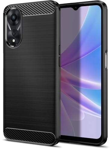 Qiinogow Case Compatible with OPPO A78 5G, Slim Fit Phone Cover with Shock-Absorption, Carbon Fiber TPU Rubber Protective Case, Black