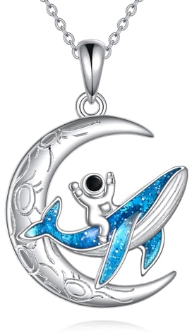 YAFEINI Wal Halskette Sterling Silber Wal mit Astronaut Halskette Raum Anhänger Halskette Planet Halskette Schmuck Geburtstag Weihnachtsgeschenke für Damen Mädchen