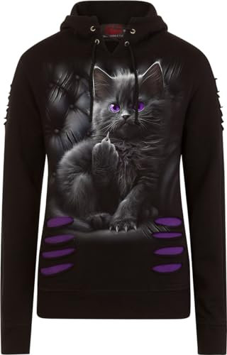 Spiral Cattitude Femme Sweat-Shirt à Capuche Noir/Lilas M 100% Coton Regular/Coupe Standard