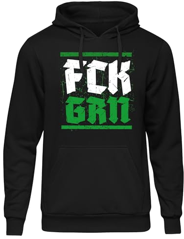 UGLYSHIRT FCK GRN Herren Kapuzenpullover | Anti Klimaaktivist Anti Grün Demo Pullover Widerstand Hoodie Politik | M2 Schwarz (XXL)