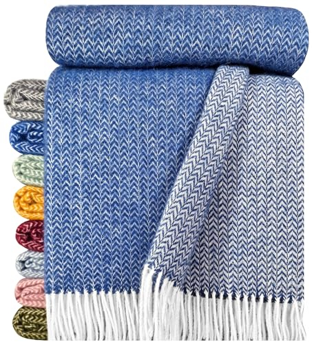 STTS International Wolldecke 100% Schurwolle Wohndecke in versch. Farben 140 x 200 cm Tagesdecke Schurwolldecke Woll-Plaid Tirol (Blau (K), 140 x 200 cm)
