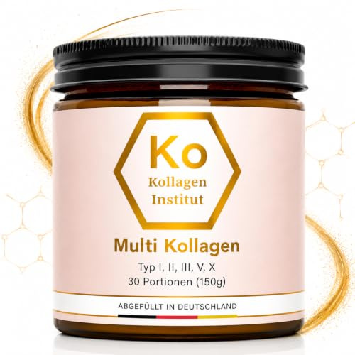 Multi Kollagen Pulver hochdosiert - Typ 1 2 3 5 & 10 - Kollagen Institut | Nur 2 Teelöffel (5 g) täglich - Bioaktive Kollagenpeptide - 30 Tage - für Haut, Haare, Nägel, Gelenke, Knorpel & Knochen