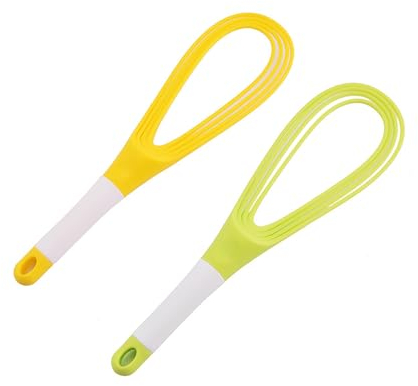 NYGGTYK Lot de 2 battes à œufs manuelles rotatives et pliables - Batte à œufs antiadhésive - Batteur multifonction - Ustensiles de cuisine - Convient pour la cuisine et la pâtisserie (vert, jaune)