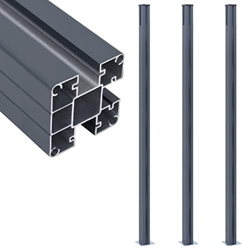 Swpsd Fence Posts Barrier Fencing Pins Set 3 pcs Dark Grey 185 cm Aluminium Fence dark grey Fence Posts & Rails