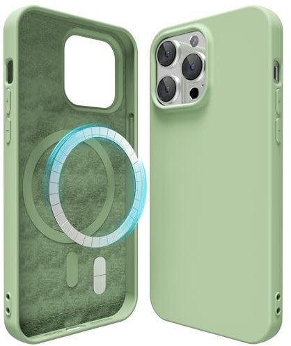 oakxco Silicone Case for iPhone 14 Pro Max Compatible with Magsafe Magnetic Wireless Charging, Slim Thin Soft Rubber Gel with Magnet, Matte TPU Mag Cover for Women Men, Light Green