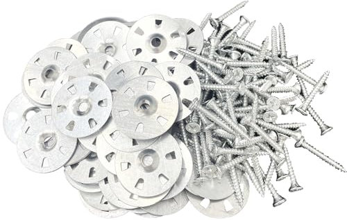 200 PCS Tile Backer Board Screws and Washers Kit, 3.5x30mm Backer Board Screws with 35mm Metal Washers, Easy Fix Screw and Washer Set for Insulation and Backer Board Installation