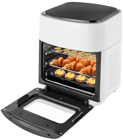 Heißluftfritteuse 15L Airfryer 6 Programme max 200°C, Fritteuse ohne Öl, Grillen, Backen, Braten, Dörren 1400W Einstellbare Temperatur und Zeit (Weiß)
