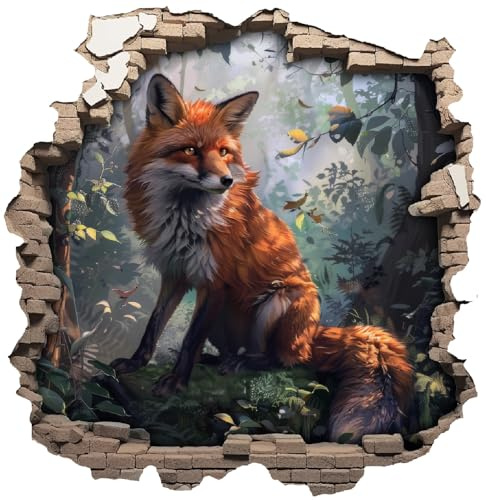 Samunshi® Wanddeko Wandriss mit Fuchs in Wald Fenster in andere Welt Portal Wallart Wandtattoo für Wohnzimmer Küche Wandaufkleber Wandsticker 70x70cm