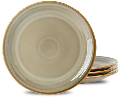 Hasense Ceramic Dinner Plates Set of 4,10 Inch Round Porcelain Pasta and Salad Plates,Wedding, Restaurant, Microwave, Oven,Dishwasher Safe Stoneware Plates Brown
