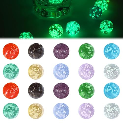 NATOSU 20 Stück Glasmurmeln Superhelle Murmeln Leuchten im Dunkeln Murmeln Kinder, Bunte Glasmurmeln für Murmelspiel Kinder, Marmorbahn-Spiel, Heimdekoration