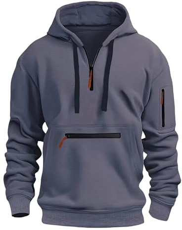 MakingDa Sweat à capuche zippé 1/4 avec poche zippée et cordon de serrage en polaire à manches longues pour homme