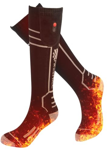 FREEHILL Merinowolle beheizte Socken für Männer Frauen, One-Click Control wiederaufladbare kaltes Wetter Knie-hohe Socken (Schwarz, XL)
