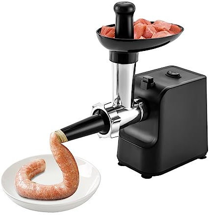 Dekltus 1000W Elektrischer Fleischwolf mit 3 Edelstahl Lochscheiben, Stopper, Kebbe Kit, Hackfleisch Maschine Wurstfüller Multi Küchenmaschine für Rindfleisch, Hammelfleisch (Schwarz)