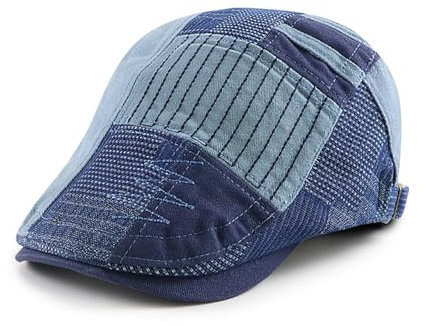 HIQIU Schiebermütze Herren Flatcap Barret Cap, Schirmmütze Herren Patchwork Baskenmütze Gatsby Newsboy Cap Golfermütze (DE/NL/SE/PL, Alphanumerisch, M, L, C# Hellblau)