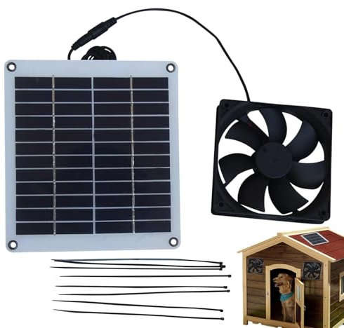 Pet Cage Exhaust Fan, Outdoor Dog Kennel Solar Fan | Outdoor Waterproof Exhaust Fan - 12V Multipurpose Exhaust Fan, Sun Shade Exhaust Fan for Chicken House, Dog House