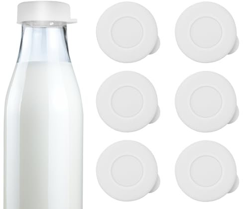 Silikon-Milchflaschenverschlüsse, 48 mm Durchmesser, Flaschenverschlüsse für Libbey & Stanpac Milchglasflaschen, wiederverwendbar und leicht zu reinigen, 6 Stück (weiß)