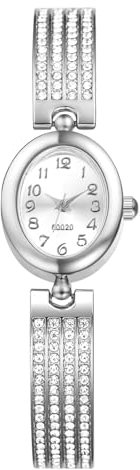 Silverora Damenuhren Ovale Silber Armbanduhren: Glänzende Volldiamante Analoge Quarz Uhren Damen Strass Armreif Armband Uhr mit Arabische Ziffernskala Geschenke für Frauen