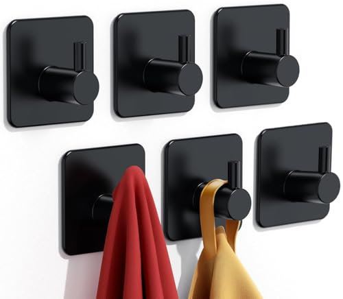 MANICAF Handtuchhalter ohne Bohren, 6 Stück Haken Selbstklebend, Hochwertige Klebehaken, Haken ohne Bohren für Badezimmer Küche Wohnzimmer, Schwarzc