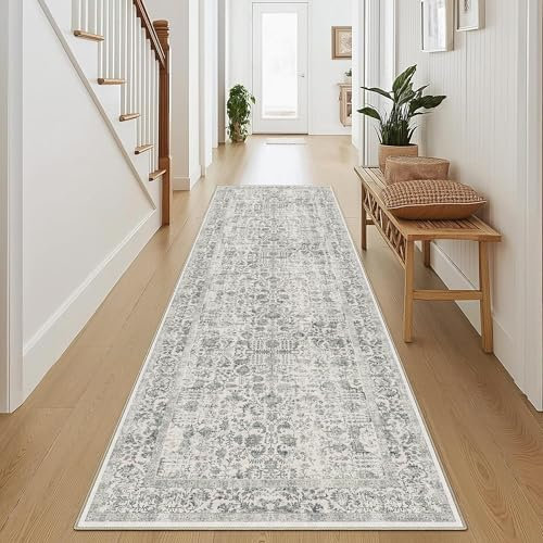 HUGEAR Vintage Schwarz Waschbarer Teppich 60x240cm LäUfer Flur rutschfest Weich Vorzimmer Tepich Kurzflor Schlafzimmer Retroteppiche KüChe Bedroom Brücken Hallway Carpet