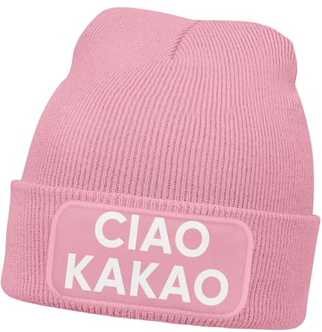 MoonWorks® Damen Beanie mit Patch Strickmütze mit Spruch Wortspiel Moin Giorno Lustig Damenmütze