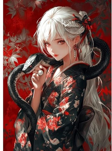 QENSPE Diamond Painting Japanische Frau, Schlange Diamonds Art Set Erwachsene, 5D Diamant Malerei DIY Diamants Kunst Handwerk für Haus Zimmer Wand Dekor 30x40cm