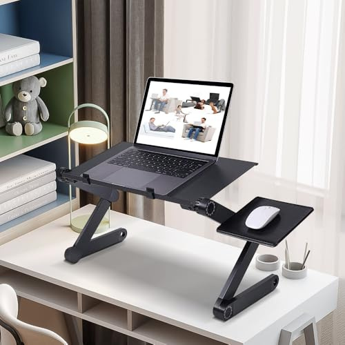 Laptoptisch, verstellbar, Bettplatte, faltbar, aus Aluminium, Belüftung, Höhe/Neigung verstellbar, Lap Desks Tablett (Schwarz, 42 x 26 x 25 cm)