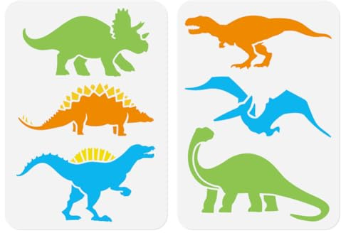 2 Packung Dinosaurier Schablonen Zum Malen Größe A4 wiederverwendbare Dinosaurier Schablonen Aus Kunststoff Zum Malen Auf Wänden Holz Möbeln Stoffen Und Leinwand DIY Bastelschablone