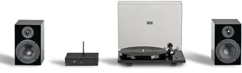 Pro-Ject Stereo Set E1, Analogue HiFi System, All-In-One Hi-Fi Set including E1 Turntable, Stereo Box E Integrated Amplifier, and Speaker Box 5E Speakers (Gloss Black)