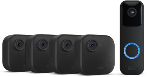 Blink-Kamera Outdoor 4 + Blink Videotürklingel Schwarz| Kabellose intelligente HD-Sicherheitskamera, zwei Jahre Batterielaufzeit, fortschrittliche Bewegungserfassung, 4-Kamera-System