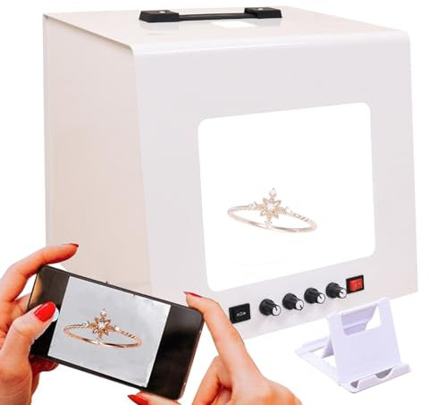 Photo Lightbox for Photography, 22x20.5x20.5cm Photo Studio Light Box Portable Photography Light Tent with 3000-5500k Adjustable Light & 360° Electric Turntable for Small Items Photography