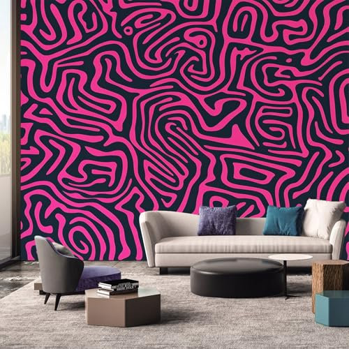Abstract Wallpaper, Black and Hot Pink Wall Mural, Wallpaper for Bedroom Living Room, Home Decor, Photo Wall Paper, 390 x 260 cm &WQVE