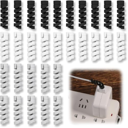 AOEVUIR 30 Stück Flexible Silikon Ladekabelschutz, Spiralkabel, Schutz für Ladegerät, Handys, Computer, Laptops, Datenkabel Schwarz Grau Weiß
