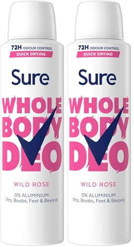 Sure Wild Rose Whole Body Deodorant Women's Deodorant Spray with a fresh & floral fragrance for 72 hour odour control 150 ml (Pack of 2)