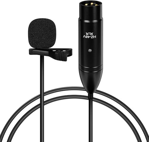 GEEKRIA 48V XLR Lavalier Microphone, Omnidirectional Mic, HD Noise Reduction, Compatible with FIFINE SC3, MAONO G1 NEO Gaming Audio Mixer, Suitable for Camcorders, Recorder (Black / 4.9 FT)