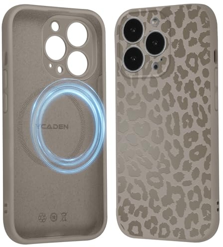 Saqmkil Handyhülle Magnetische für iPhone 13 Pro Max 6,7 Hülle, Aesthetic Muster Leopard Mädchen Case Kompatibel mit MagSafe, Weich Flüssigem Silikon TPU Stoßfeste Kratzfest Schutzhülle Cover, Khaki