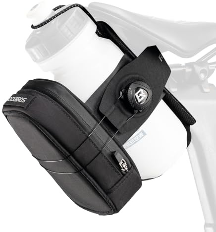 ROCKBROS Fahrrad Satteltaschen Fahrradsatteltasche mit Drehverschluss System, Wasserabweisend und Reißfeste Fahrradtasche, Kompakte Fahrrad Tasche Flaschenhalter für Rennrad und MTB, Schwarz