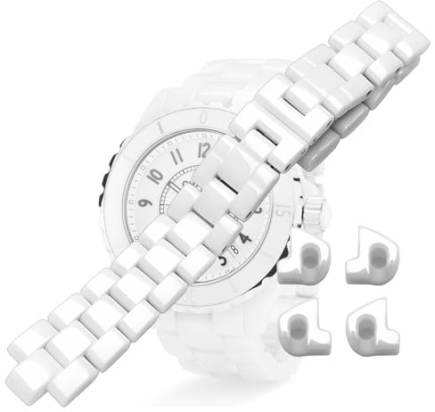 HiCycle2 Uhrenarmband, Keramikarmband, Ersatz für Chanel J12 Uhr, echte Keramik, 16/19 mm (weiß, 16 mm)