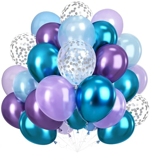 Luftballons Geburtstag Blau Lila, 60 Stück Luftballons Blau Metallic Violett Helium Ballons Mit Bändern, 12 Zoll Lila Ballons Für Hochzeit Geburtstag Mädchen Babyparty Baby Shower Geburtstagsdeko