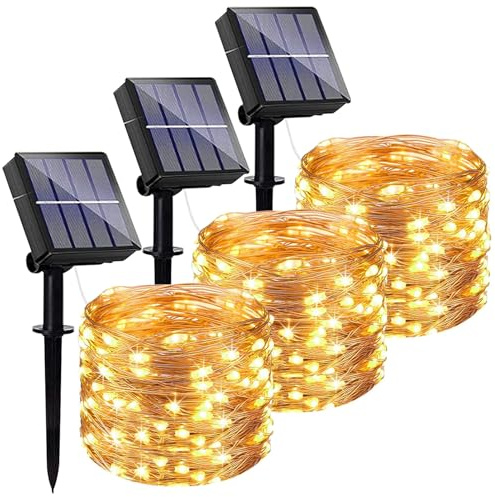 Lezonic 3Pack Garden Solar Lights,120LED Each 12M/40Ft Solar Fairy Lights | 8 Modes Solar String Lights Outdoor Garden Waterproof for Home Garden Patio Yard Gazebo Party Wedding Decoration (Warm White)