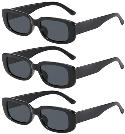 BOGCLEE 3 Pack Black Sunglasses, Fashion Eyeglasses, Shades Sun Glasses Vintage for Men Women, Rectangle Retro Square Glasses, UV 400 Sunscreen and UV Protection Glasses