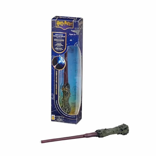 Famosa Harry Potter, Baguette Magique Harry 18 cm avec Pointe Lumineuse, Active Le Bouton du Manche pour Lancer des Sorts, idéale pour Les Duels, Compatible avec App Light Painting Jour et Nuit