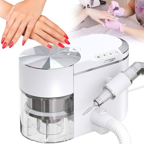 Nail Vacuum Dust Collector, Professional Nail Drill and Dust Collector 2-in-1, Portable Electric Nail File Polisher with Extension Hose, Adjustable Suction, for Salon & Home Manicure/Pedicure