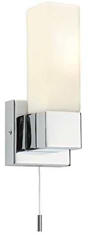 Square Modern Chrome Plated Bathroom Wall Light with a White Frosted Glass Shade Zone 2 Rated IP44