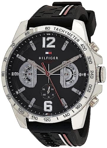 Tommy Hilfiger Multi Zifferblatt Quarz Uhr für Herren mit Schwarzes Silikonarmband - 1791473