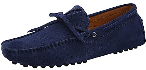 Jamron Hombres Suave Gamuza Mocasines de Conducción Zapatos Hecho a Mano Pantuflas Talla Grande Azul Marino 3660M EU41
